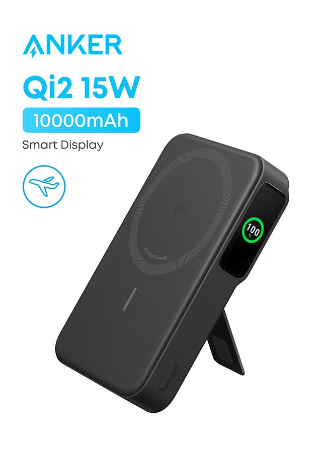 MagGo Power Bank, Qi2 Certified 15W Ultra-Fast MagSafe-Compatible Portable Charger, 10,000mAh Battery Pack with Smart Display and Foldable Stand, For iPhone 17/1615/14 Only(USB-C Cable Include)